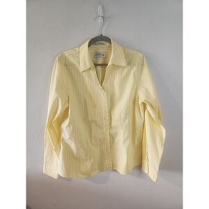 Orvis Womens Yellow Striped Button-Down Shirt Size 14 100% Cotton Wrinkle-Free s